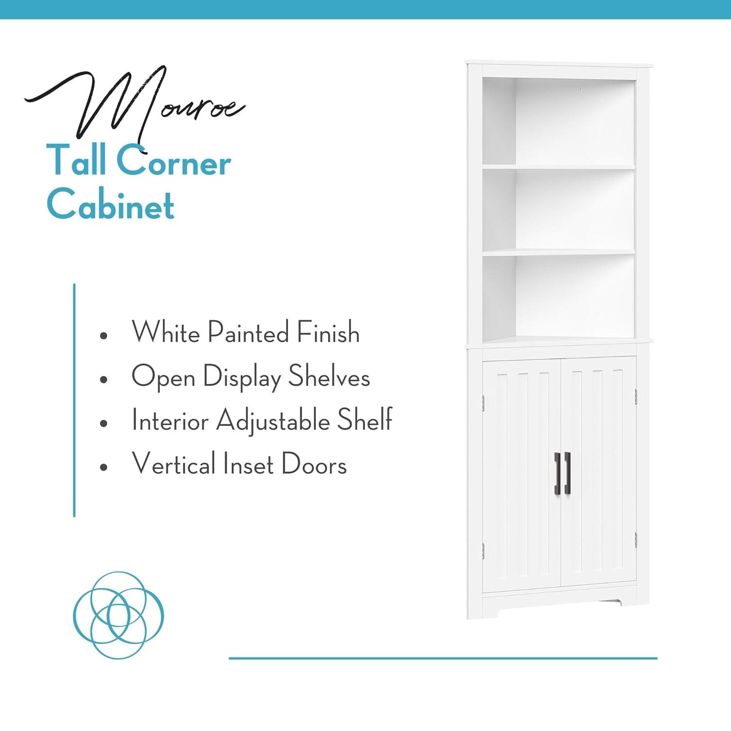 RiverRidge Home RiverRidge Monroe Tall Corner Bathroom Cabinet Storage Organizer with Doors and an Adjustable Shelf - White