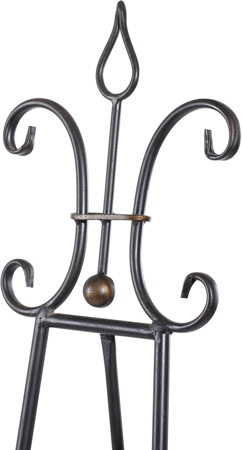 DecMode Traditional Black Metal Easel with Fleur de Lis Designs and Support Chain, 23"W x 66"H