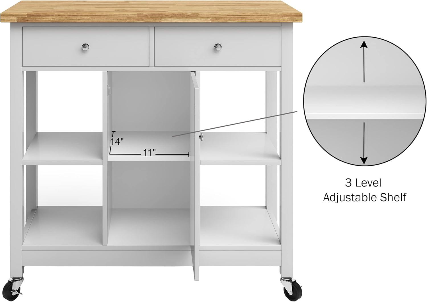 Kitchen Island with Drawers – Rolling Cart with Locking Casters – Use as Coffee Bar, Microwave Stand, or Shelves for Storage by Lavish Home (White)