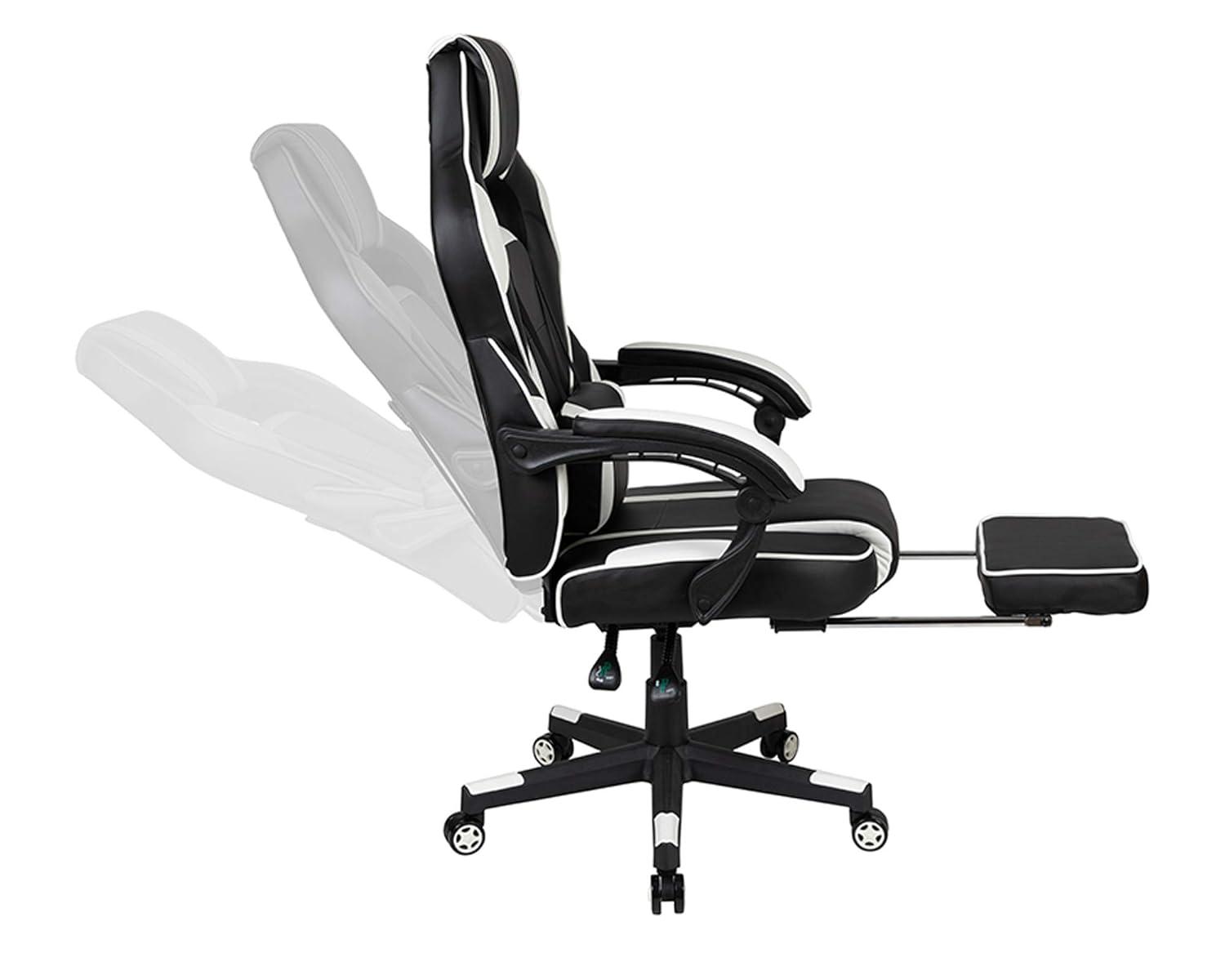 Flash Furniture X40 Gaming Chair Racing Ergonomic Computer Chair with Fully Reclining Back/Arms, Slide-Out Footrest, Massaging Lumbar - White