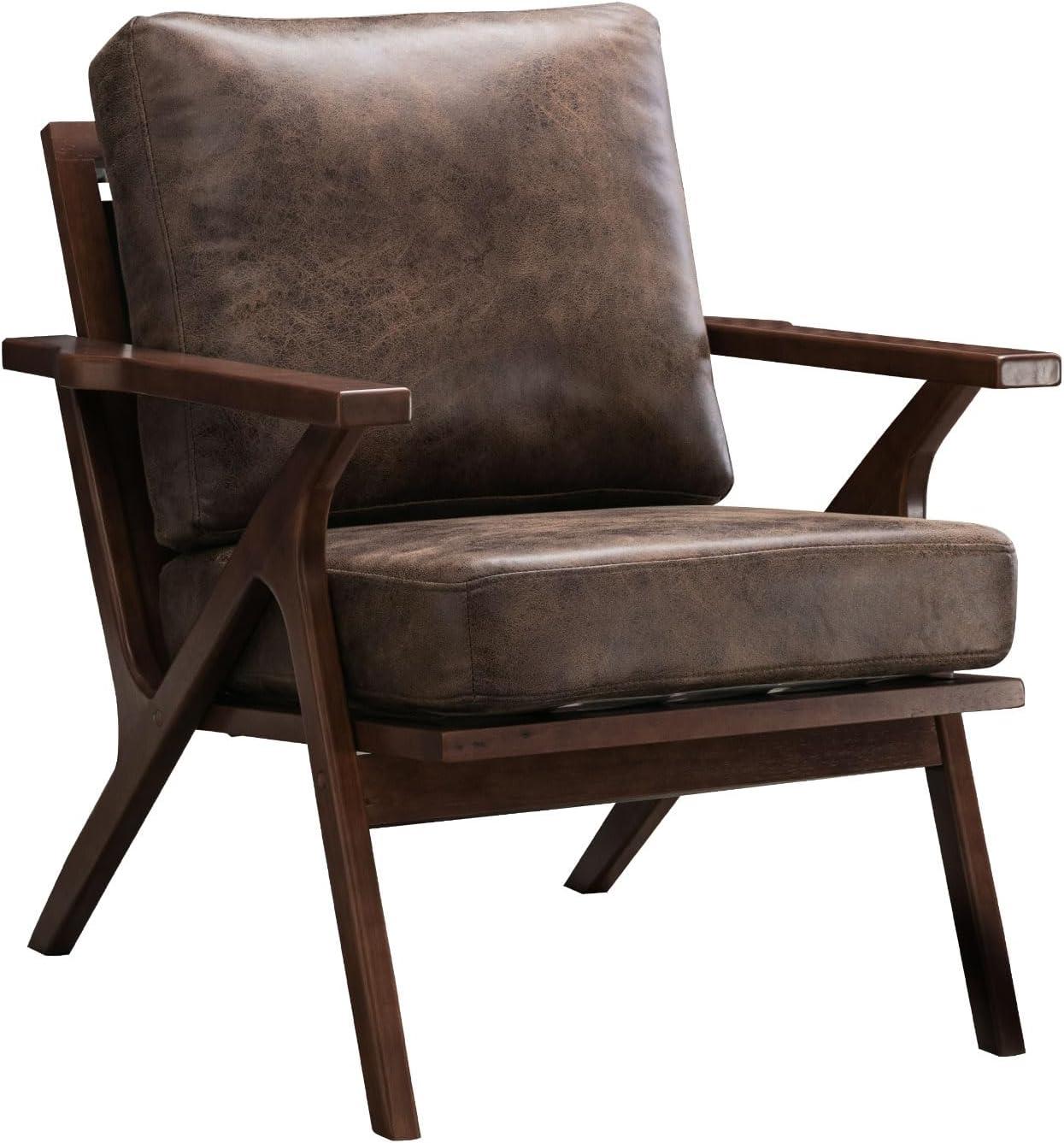 Bonzy Home Mid-Century Modern Accent Chair, Upholstered Leather Arm with Solid Wood Frame & Removable Cushions for Living Room