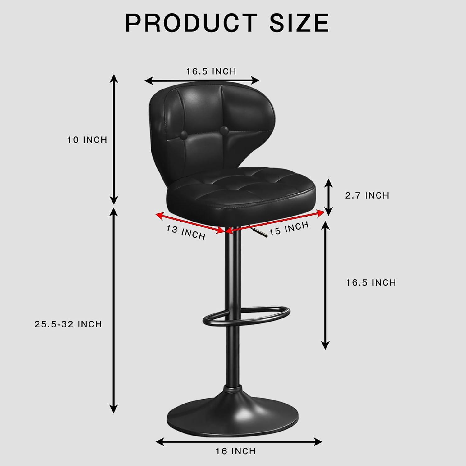 Bar Stools Set of 2, Adjustable Swivel Bar Chairs with 360° Rotation, Padded Counter Stools with Back and Footrest for Kitchen Island, Bistro, Cafe, and Home Use Black2