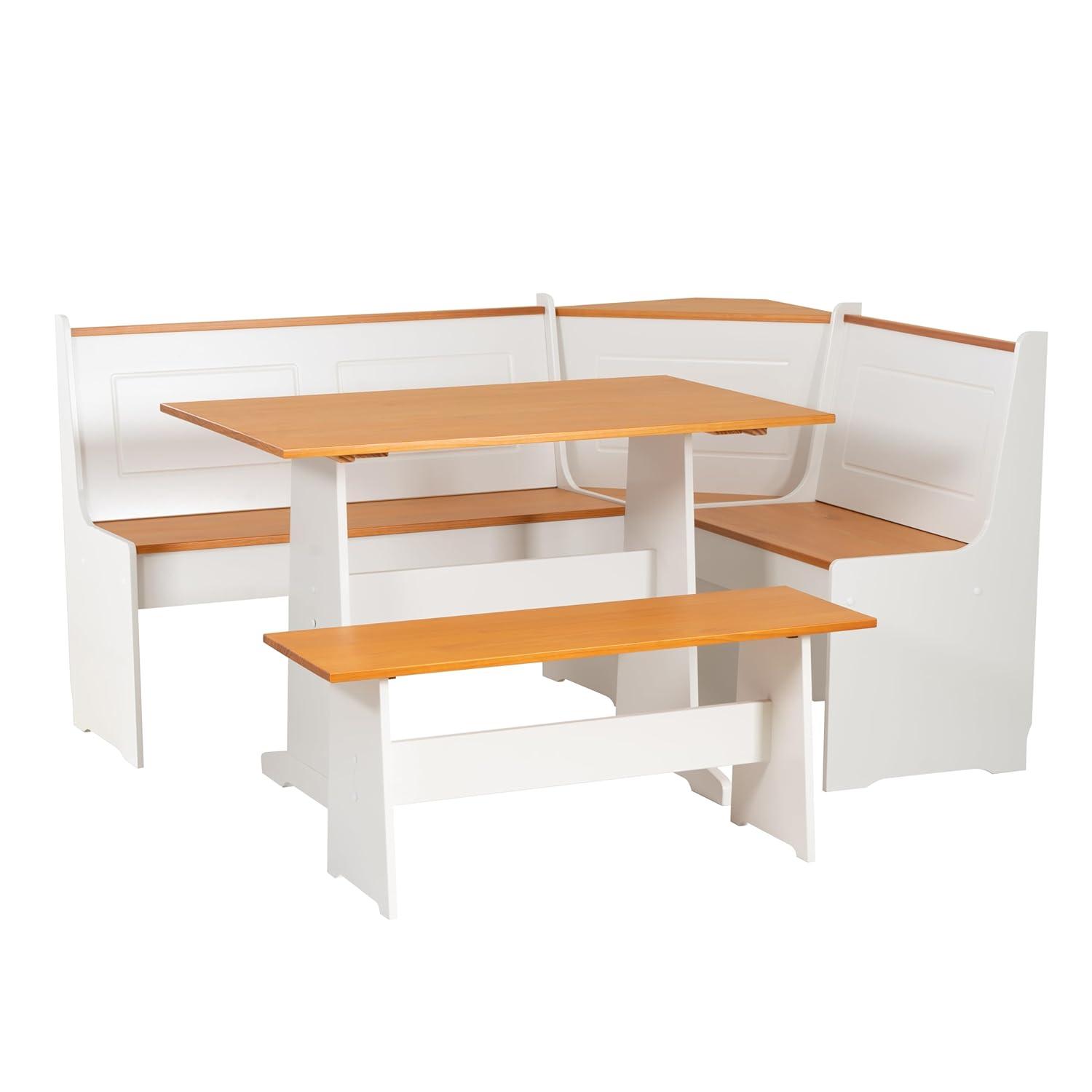 5pc Ardmore Breakfast Storage Corner Nook Dining Set Wood/White/Natural - Linon: Chic Farmhouse Style, Seats 6