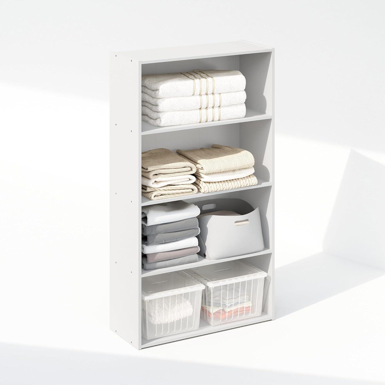 Furinno Reed 4-Tier Multipurpose Open Shelf Clothing & Closet Storage Organization, White