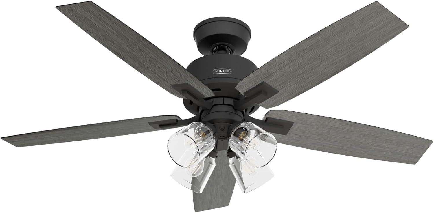 52" Matte Black Ceiling Fan with LED Light and Remote