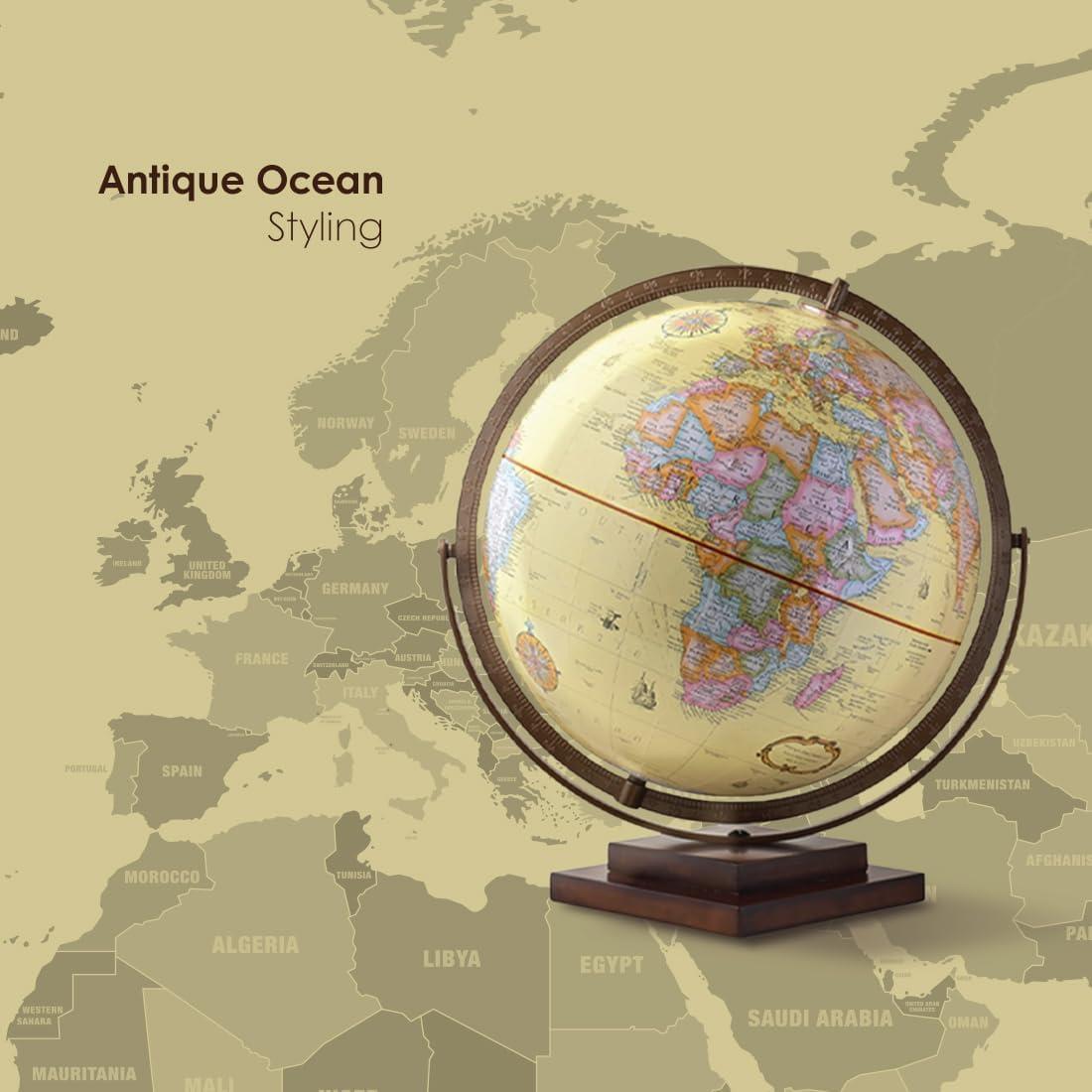 Waypoint Geographic Revolution 12" Diameter Desktop World Globe - Gyromatic Full-Swing Movement, Decorative Antique Globe for Home or Office Decor