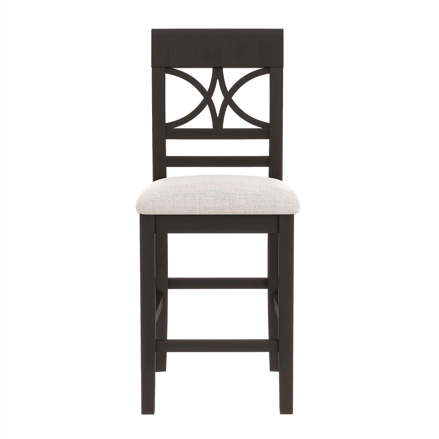 6-Piece Wood Counter Height Dining Table Set with Storage Shelf, 4 Beige Cushion Chairs and Bench, Rustic Style, Espresso