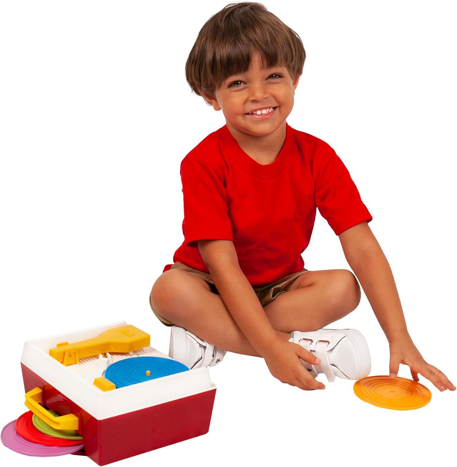 Schylling Fisher Price Classic Toys - Retro Music Box Record Player, Ages 18 Months and Up, Blue/Yellow/White