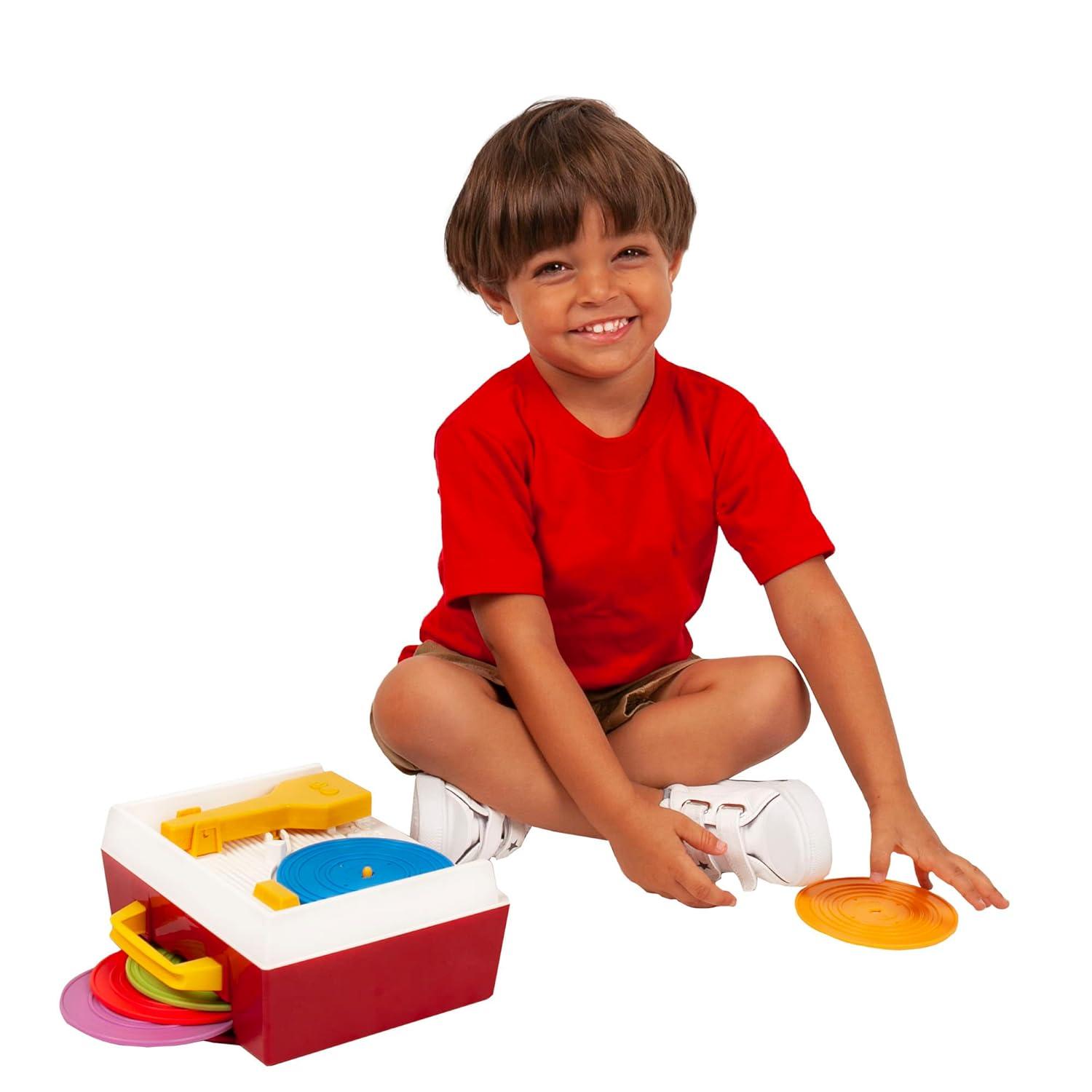 Schylling Fisher Price Classic Toys - Retro Music Box Record Player, Ages 18 Months and Up, Blue/Yellow/White