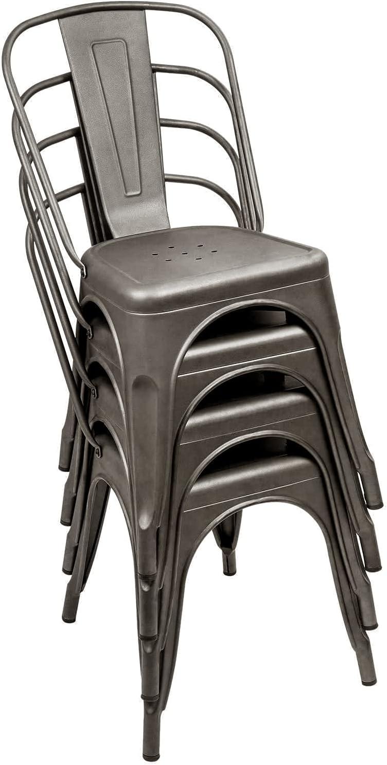 COMHOMA COMHOMA Metal Dining Chair 4pcs Industrial Modern Iron Stackable Bistro Chair (Set of 4)