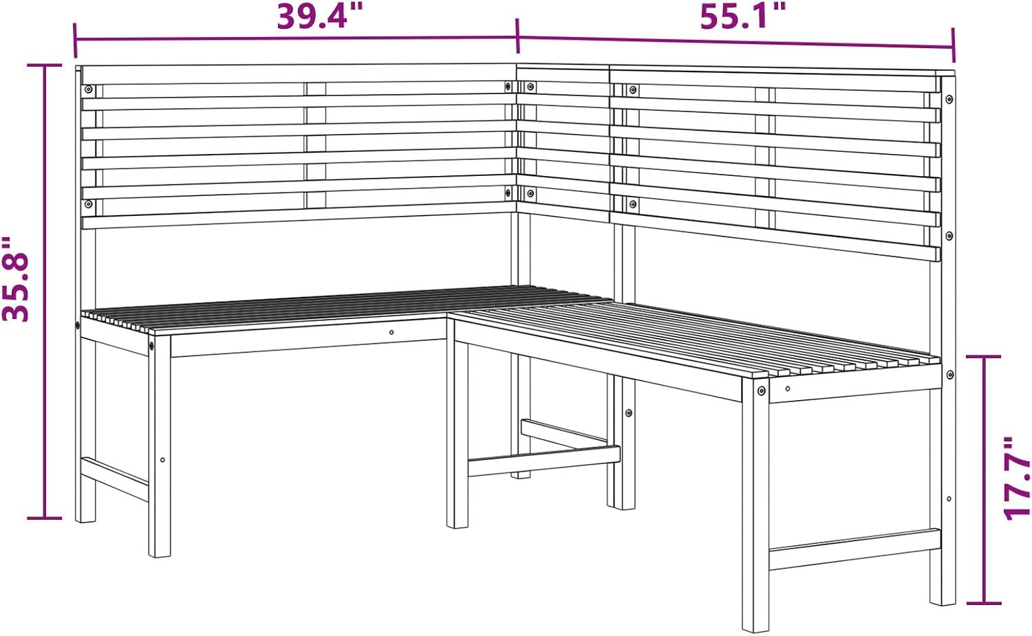vidaXL Patio Corner Bench 55.1Inch Solid Acacia Wood