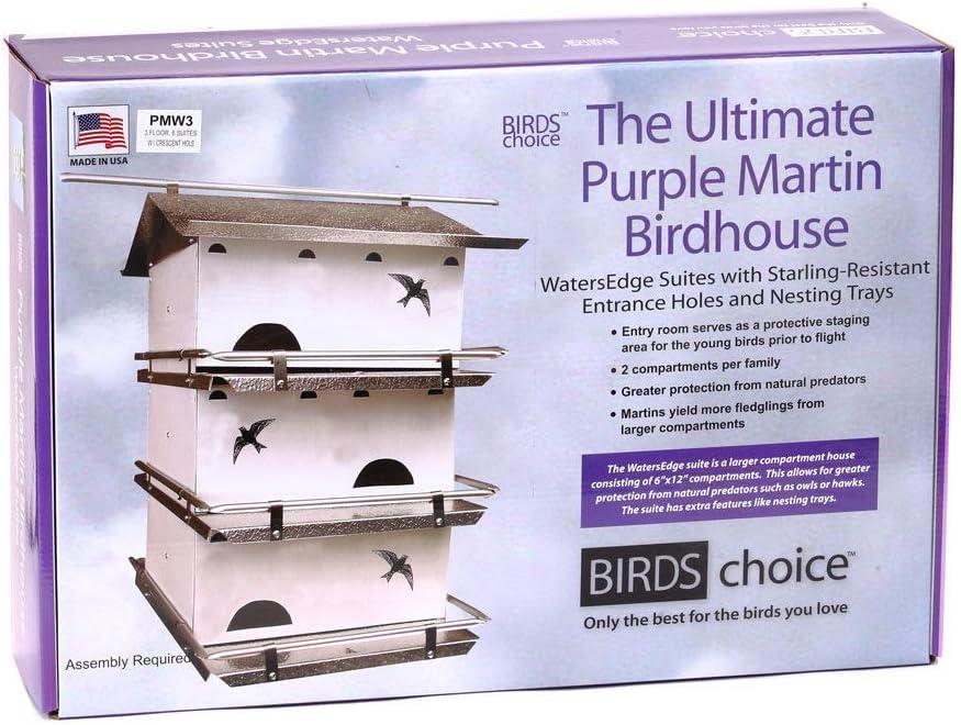 Birds Choice 20" Silver Purple Martin House Watersedge Suites: Aluminum, Weather-Resistant, Pole Mount