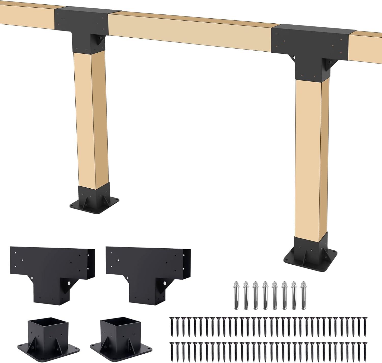 Pergola Kit Elevated Wood Stand Kit Woodwork for 4"x 4" (Actual 3.5" x 3.5"), Wooden Gazebo Kit for 3-Way Pergola Brackets with Pergola Base Brackets - Includes Screws