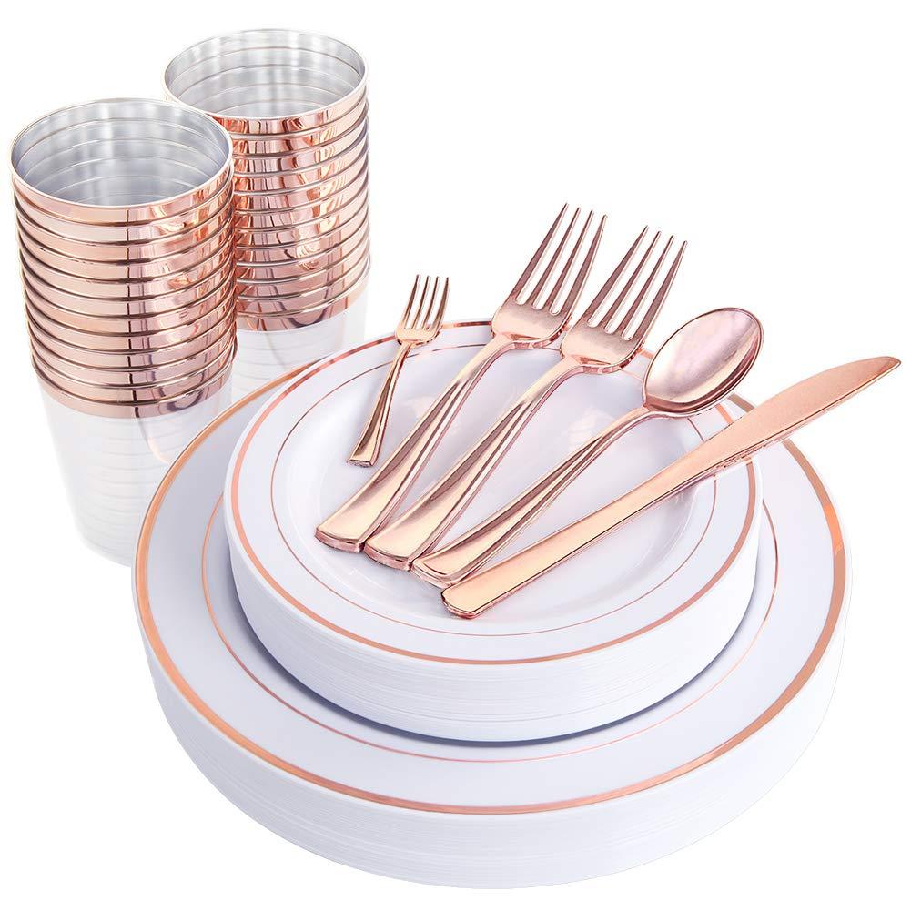 Rose Gold Glossy Plastic Dinnerware Set for 25 Guests