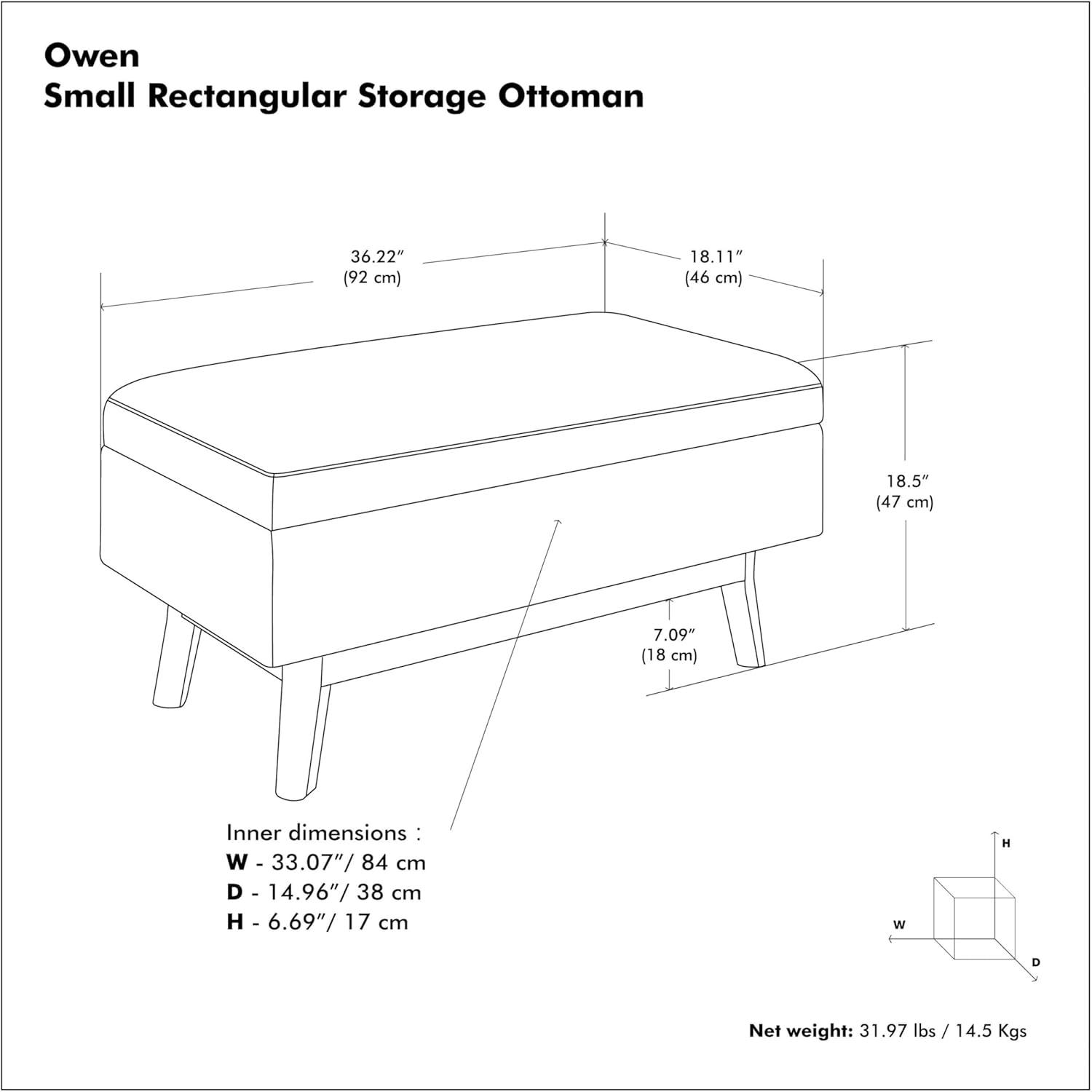 Simpli Home Owen Small Rectangular Storage Ottoman
