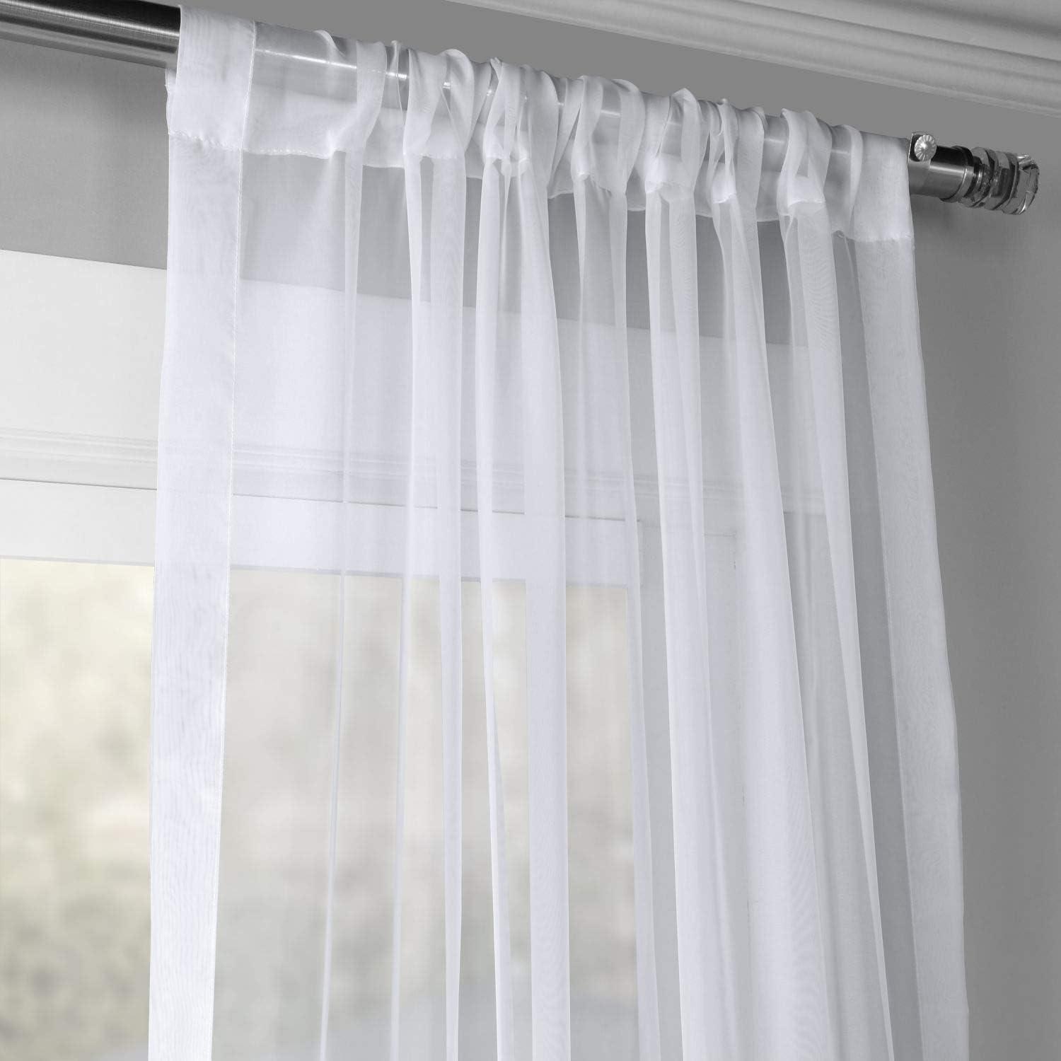 Solid White Sheer Rod Pocket Back Tab Curtains, 50 x 120 Inch