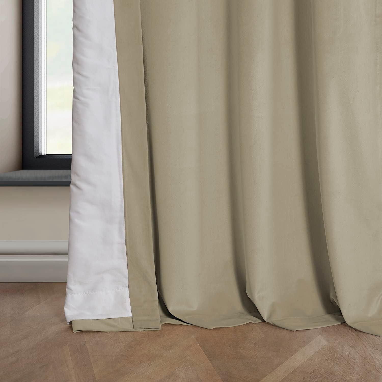 HPD Half Price Drapes Light Beige Heritage Plush Velvet Room Darkening Curtains for Bedroom & Living Room Curtains (1 Panel), Window Curtains 96 inches long, Rod Pocket Curtains & Drapes, 50W X 96L