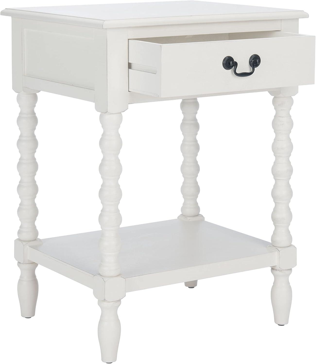 Distressed White Modern Farmhouse Accent Table with Storage