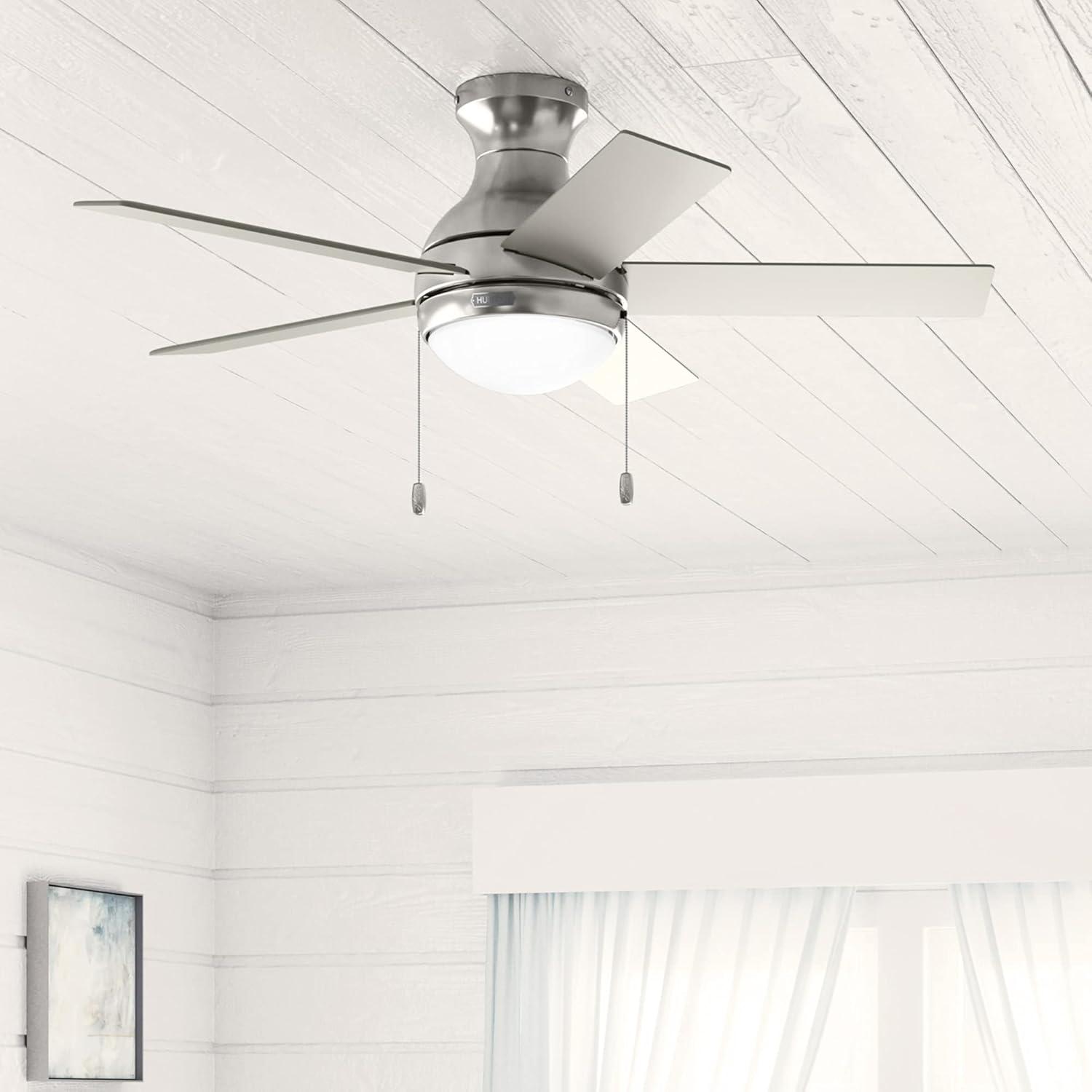 44" Aren 5 - Blade Flush Mount Ceiling Fan with Pull Chain and Light Kit Included