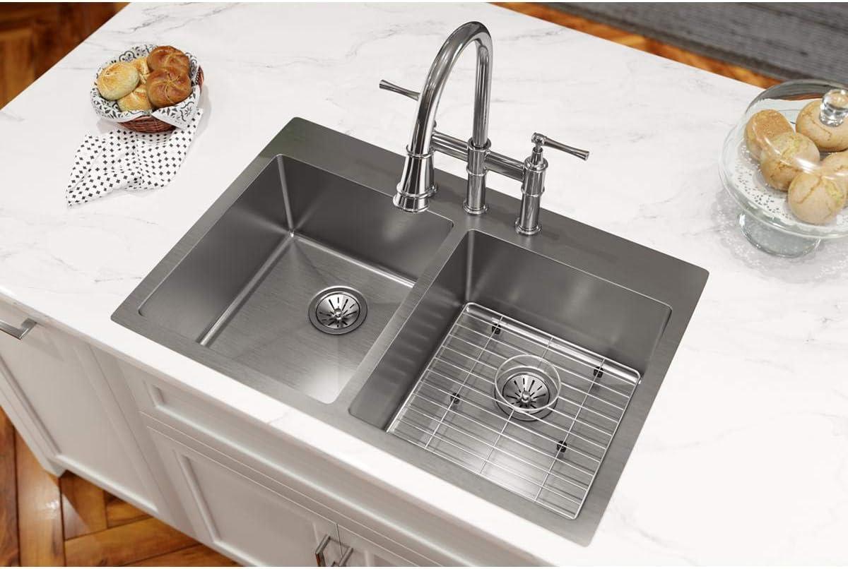 Elkay ECTSR33229BG5 Crosstown Stainless Steel 33" L x 22" W Double Basin Dual Mount Kitchen Sink