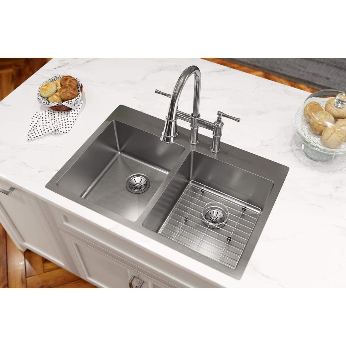 Crosstown Stainless Steel 33" L x 22" W Double Basin Dual Mount Kitchen Sink