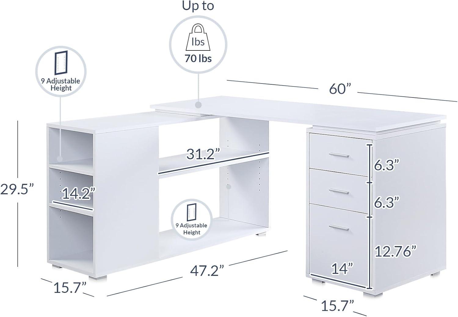 BELLEZE Trition L Shaped Computer Desk Home Office Corner Desk With Open Shelves And Drawers, White