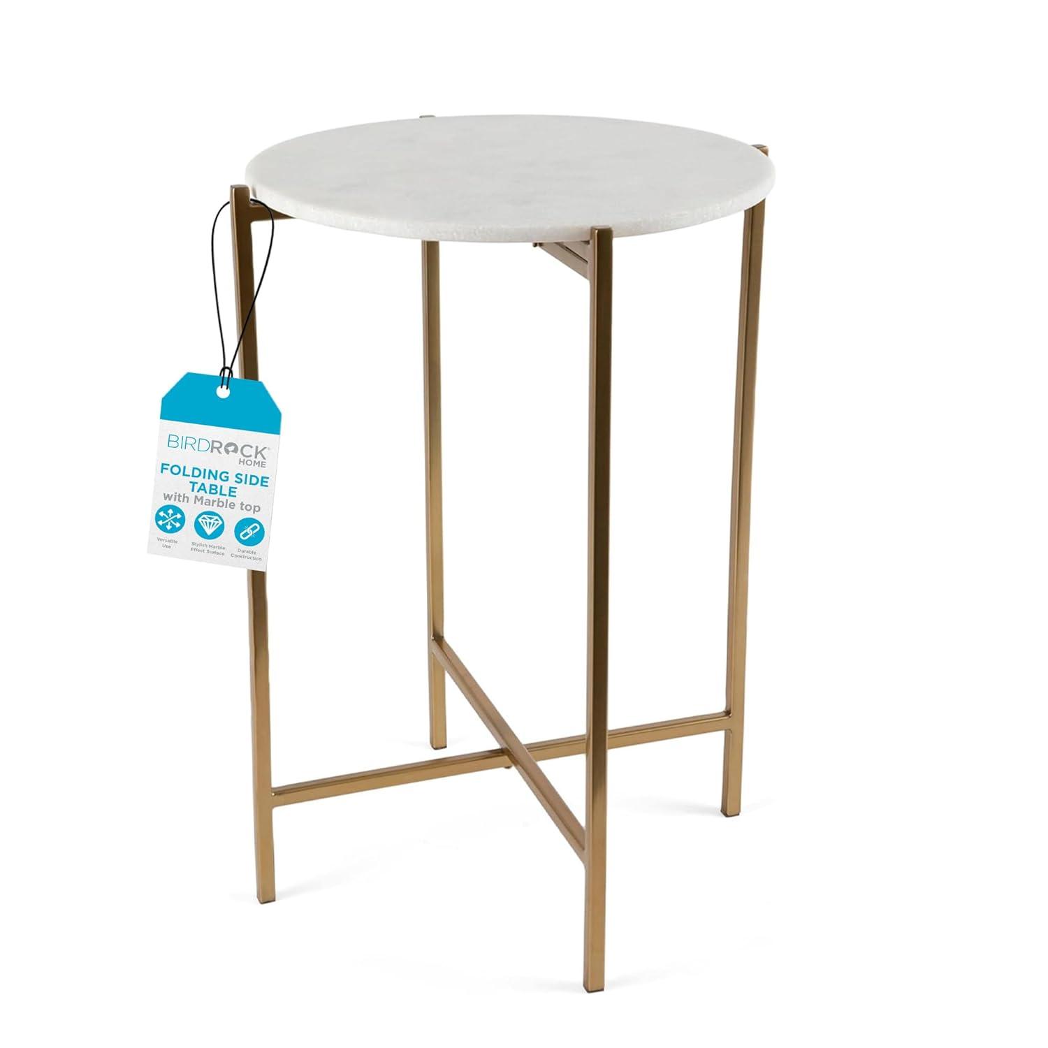 BIRDROCK HOME Folding Side Table with Marble Top - Gold Legs