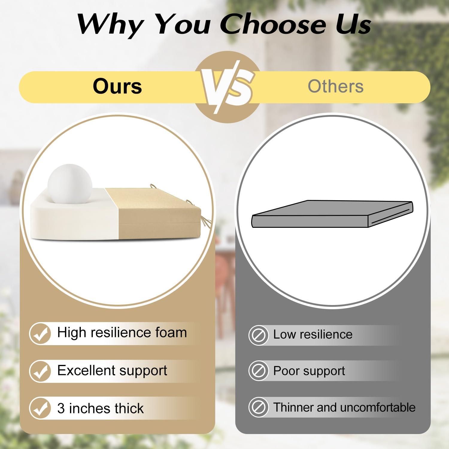 LOVTEX Outdoor Chair Cushions Set of 4, Waterproof Patio Chair Cushions with Ties, 18.5 x 16 x 3 inch, Khaki