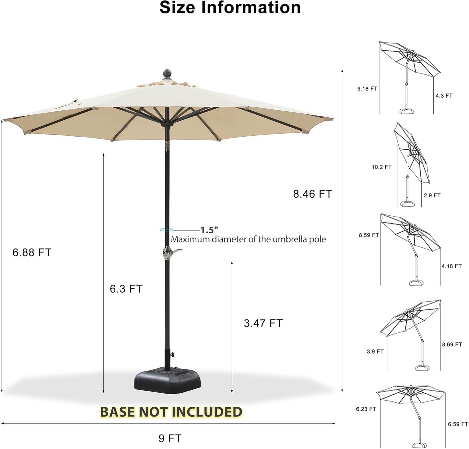 PURPLE LEAF 9 ft Patio Umbrella Outdoor Market Umbrella w/ Dual Tilt Buttons & Crank, 8 Aluminum Ribs, UV Protection for Garden Deck Pool Patio - Beige