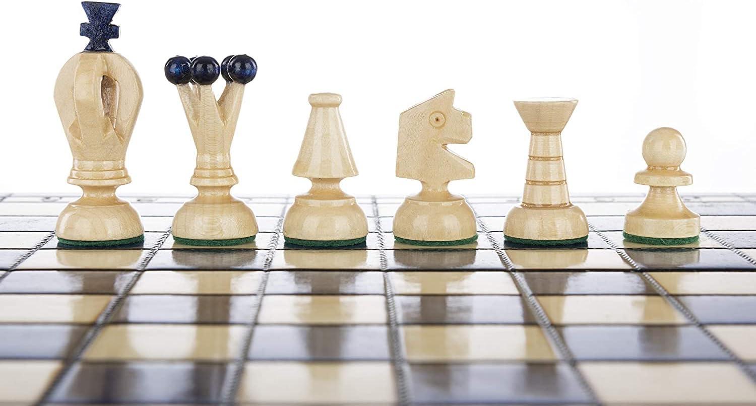 Handcrafted Blue and Beige Wooden Folding Chess Set