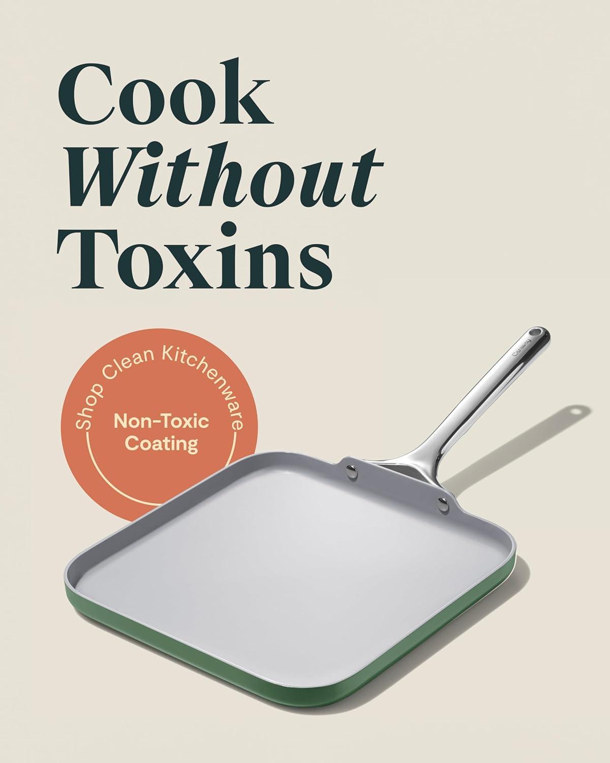 Caraway Home 11.02" Nonstick Square Flat Griddle Fry Pan Sage: Caraway Cookware, Silicone Polyester, Hand Wash