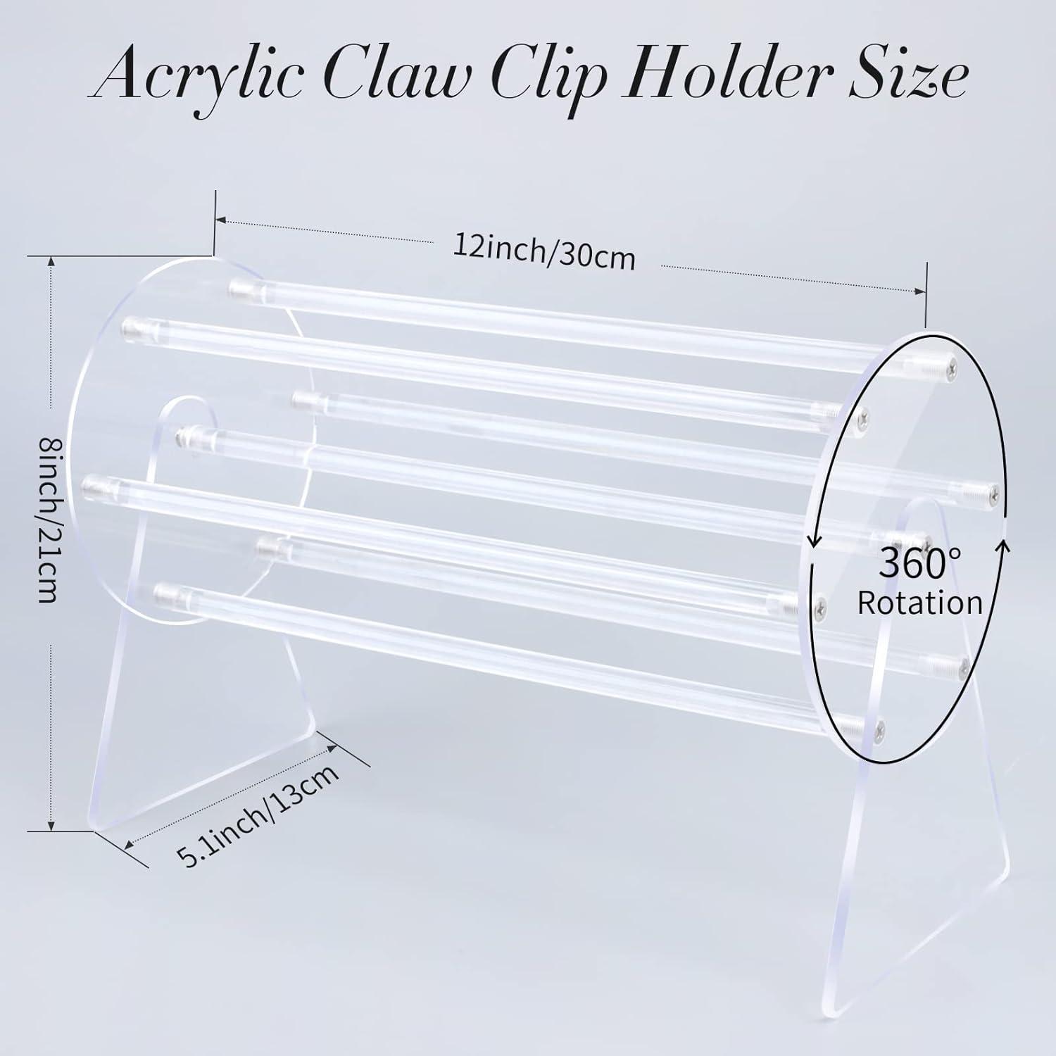 SNOWSTAR Acrylic Claw Clip Organizer Holder,360-Degree Rotating Claw Clip Holder and Storage,Hair Clip Organizer Display Clear Stand for Women and Girls