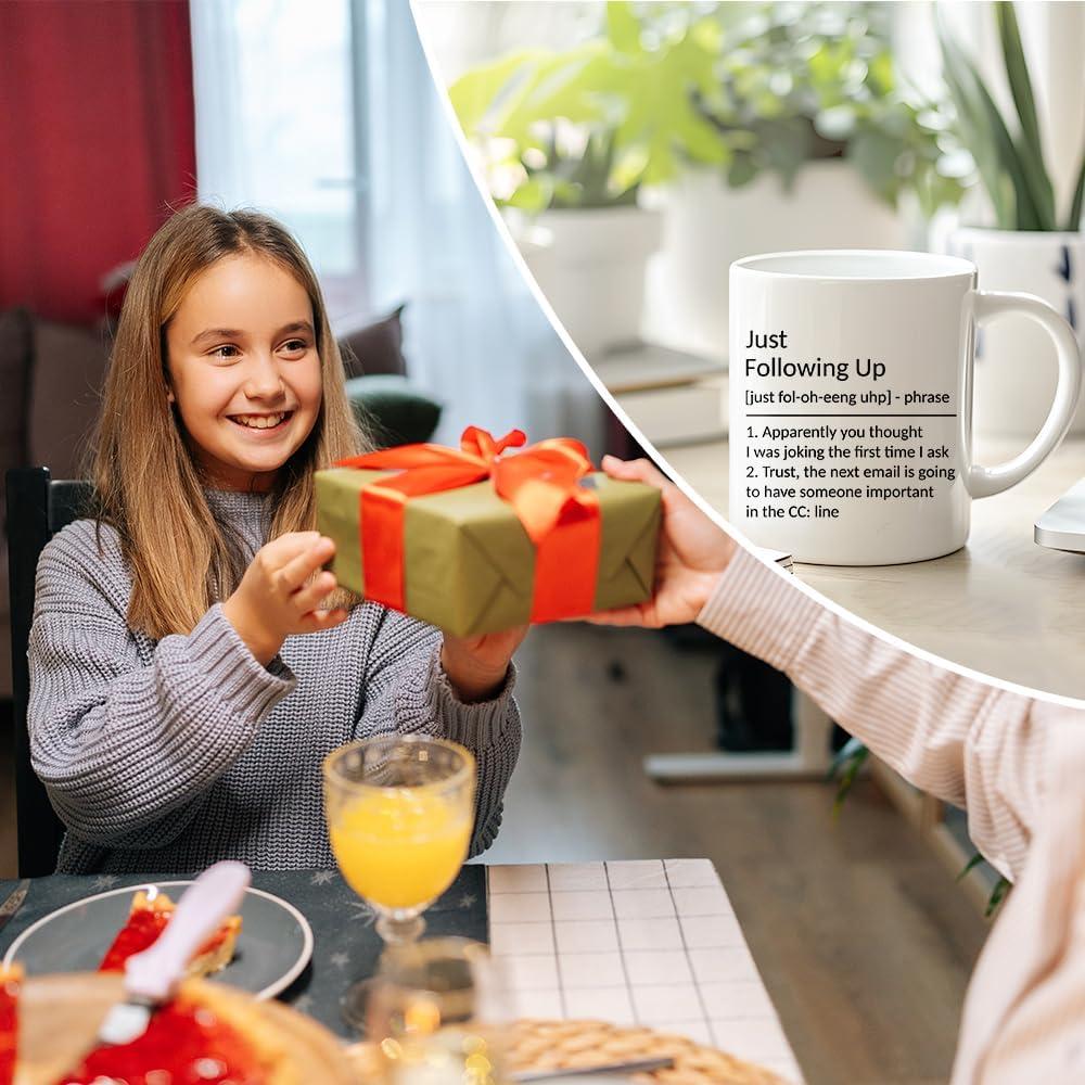 Just Following Up Definition Mug Boss Gifts To Employee Coworker Employer Sarcastic Office Ceramic Coffee Mug 11 oz White