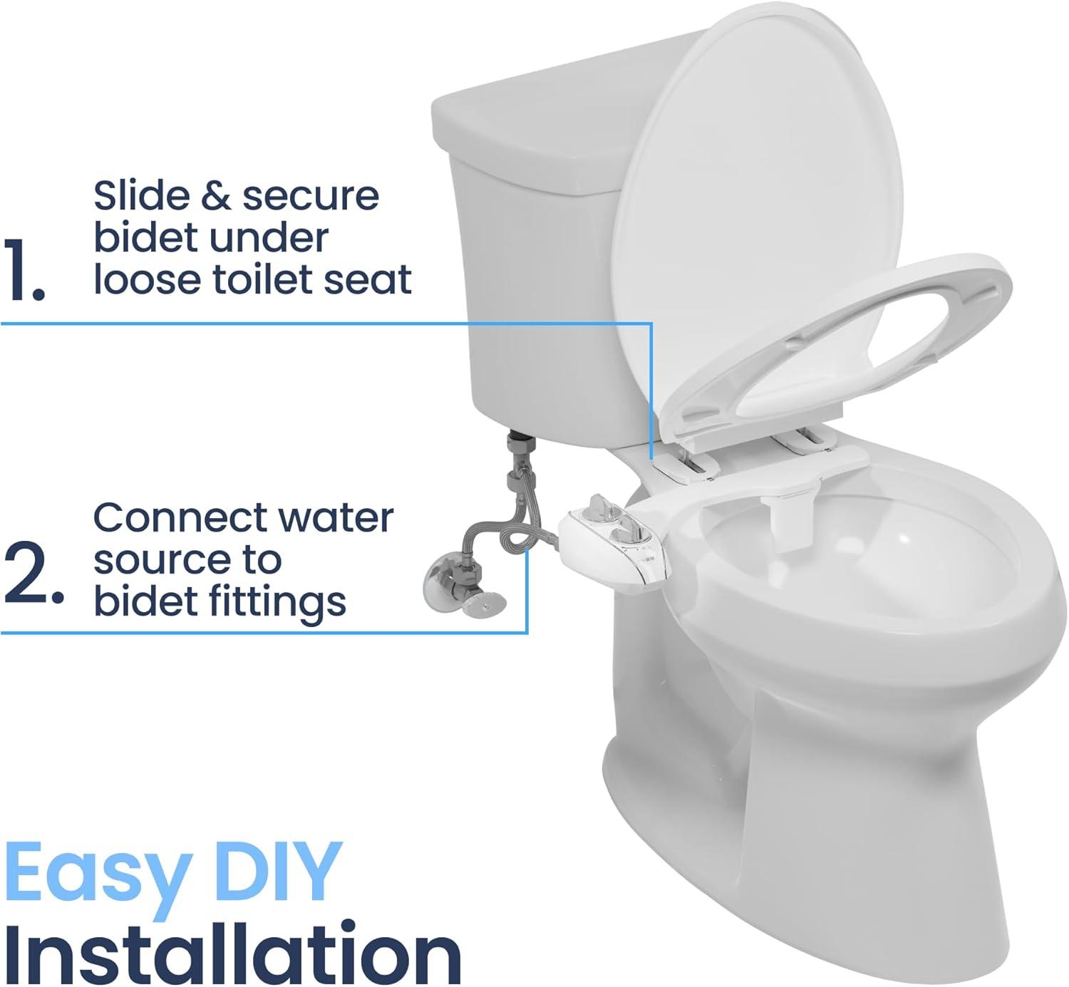 White Dual Nozzle Bidet Attachment with Self-Cleaning Mode