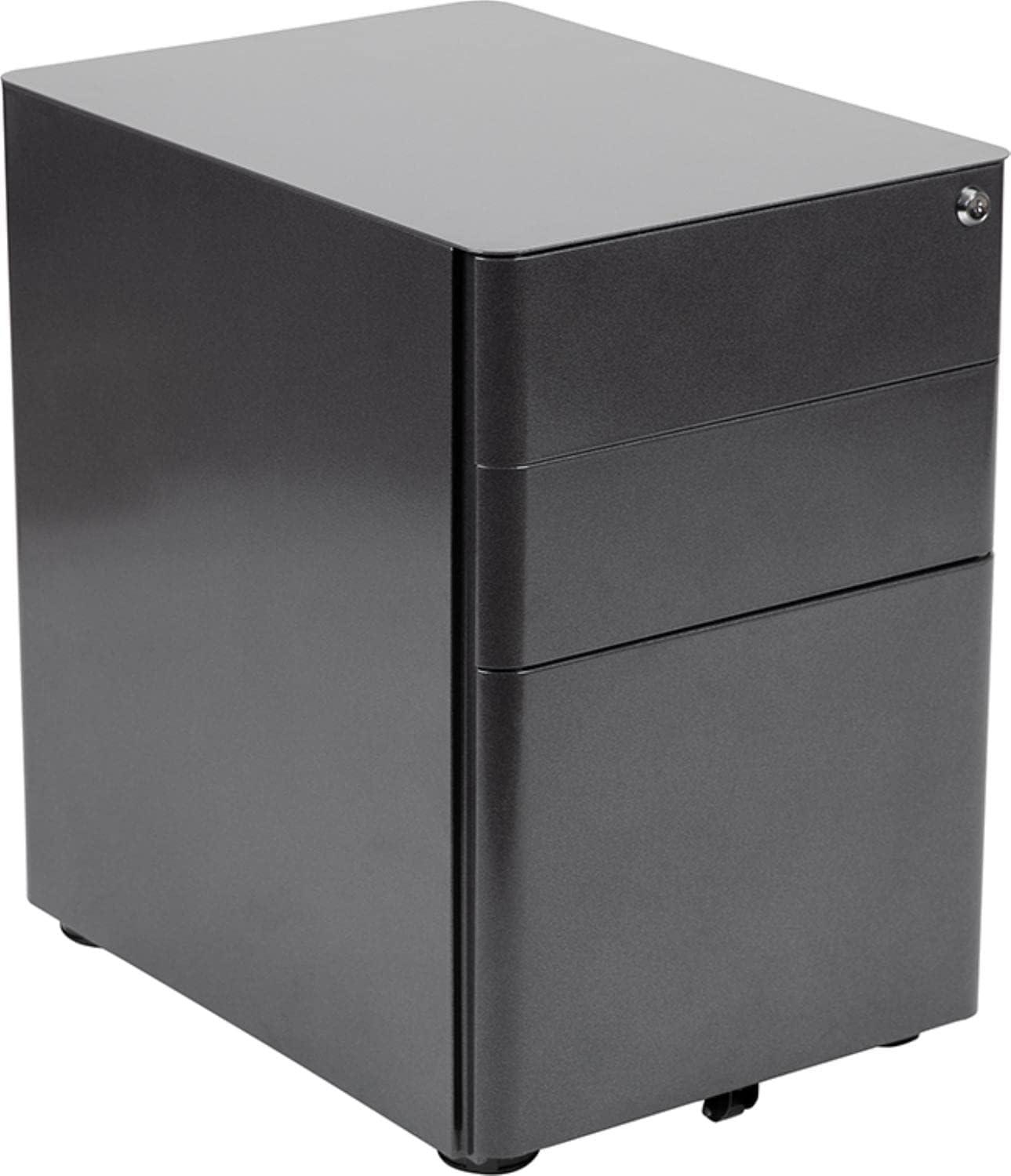 Flash Furniture Modern 3-Drawer Mobile Locking Filing Cabinet with Anti-Tilt Mechanism and Hanging Drawer for Legal & Letter Files