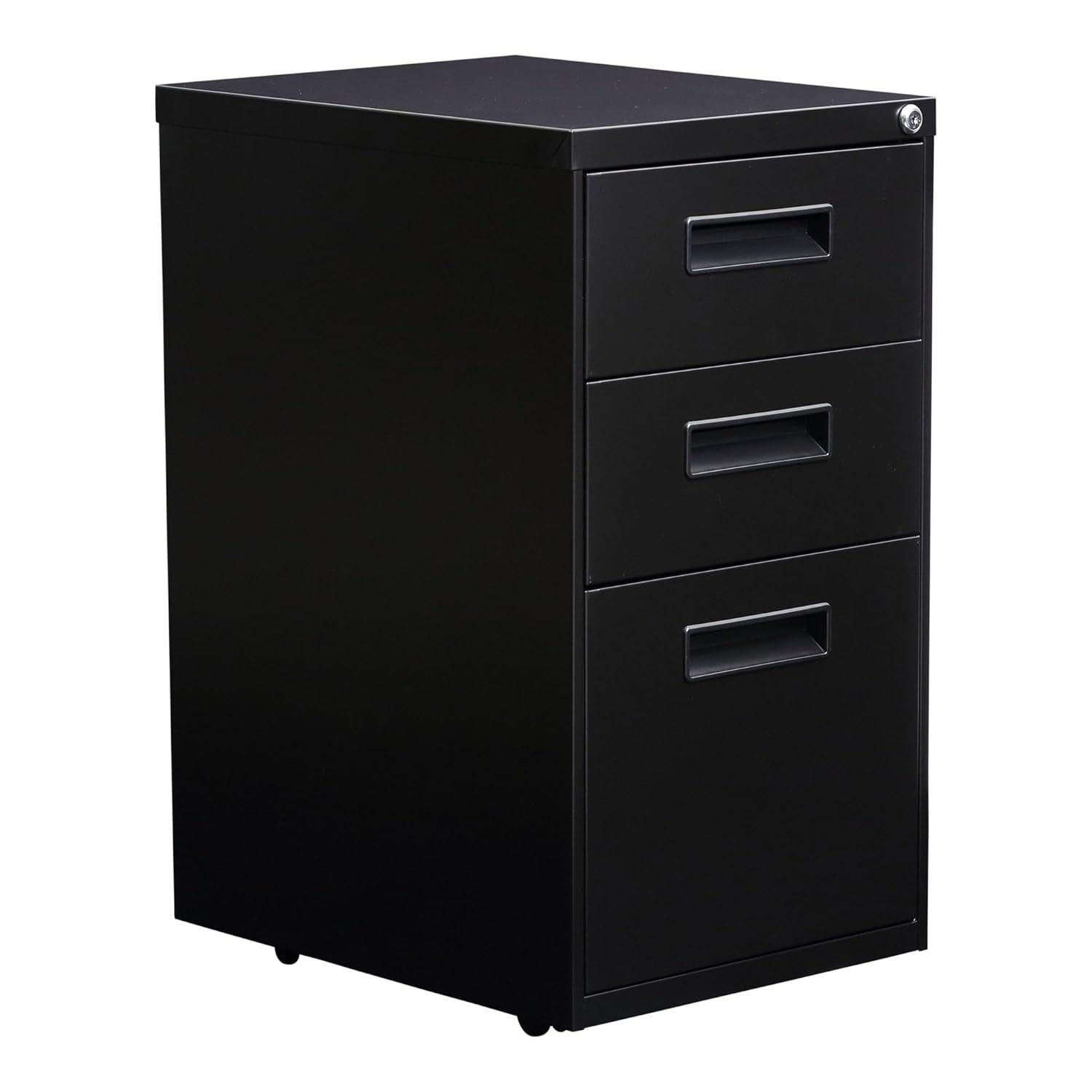 Alera PABBFBL 27.75 x 14.87 x 19.12 in. Three-Drawer Metal Pedestal File, Black
