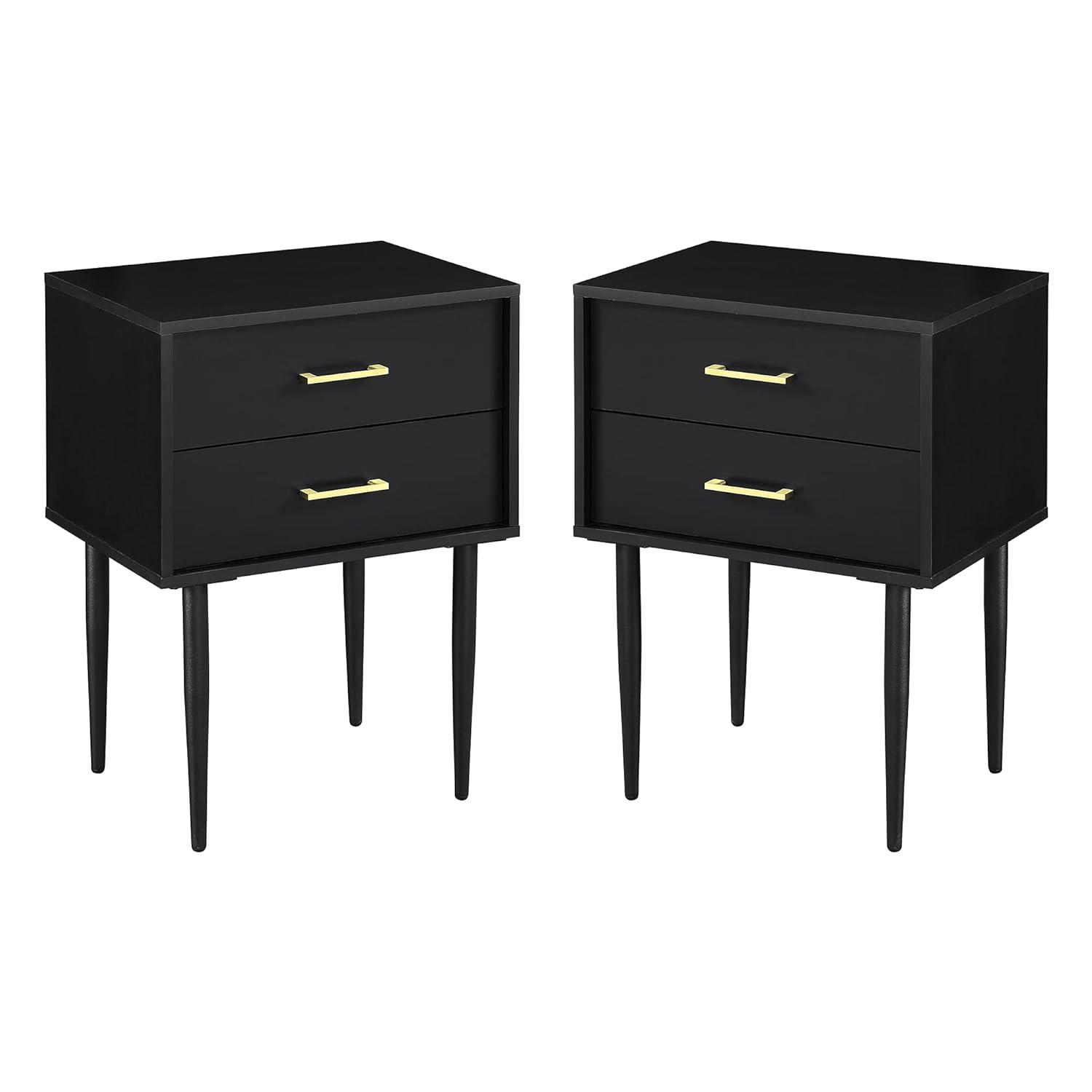 2-Piece 20" Two-Drawer Bedroom Nightstand in Dark Walnut