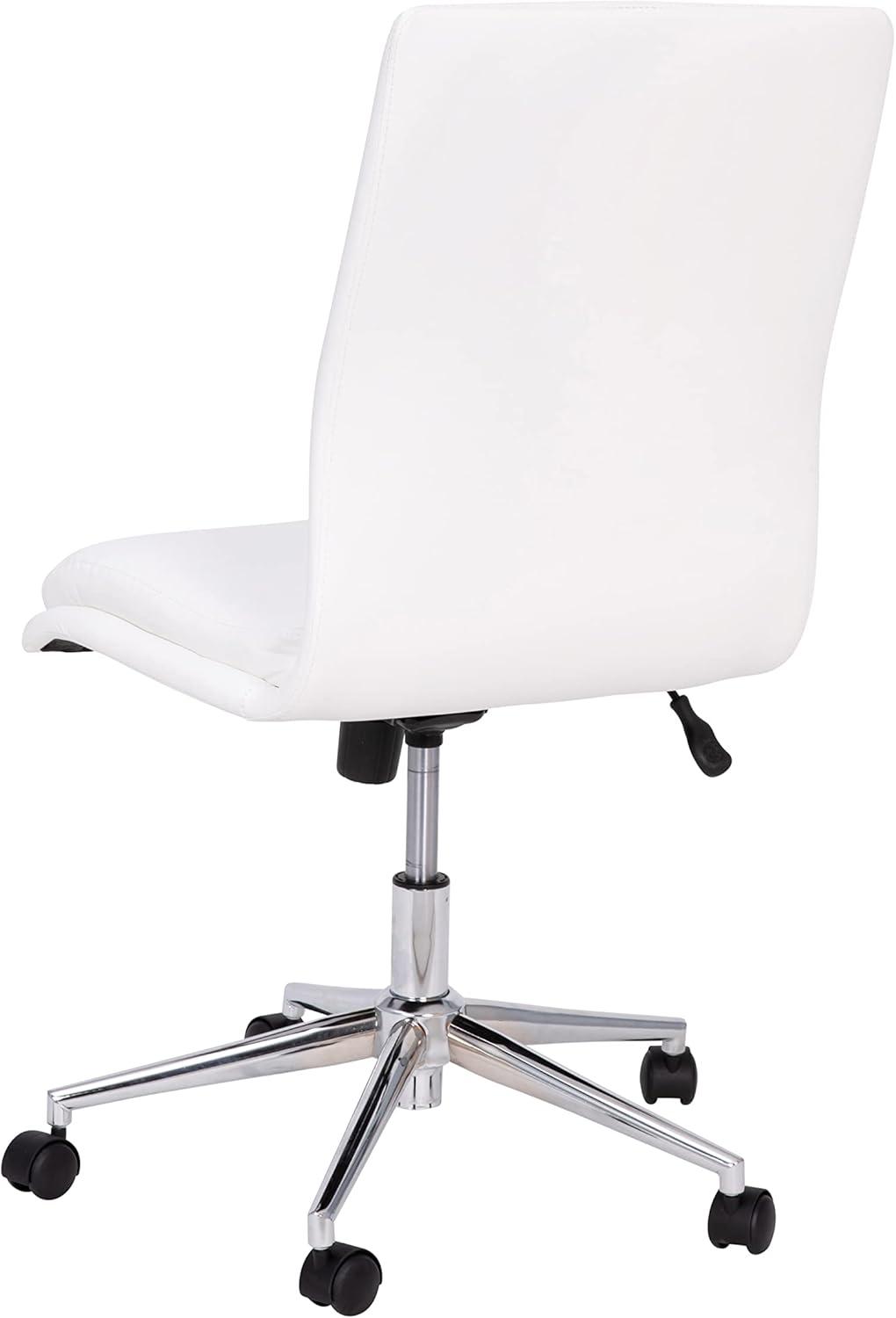 Flash Furniture Madigan Mid-Back Armless Swivel Task Office Chair with LeatherSoft and Adjustable Chrome Base, White