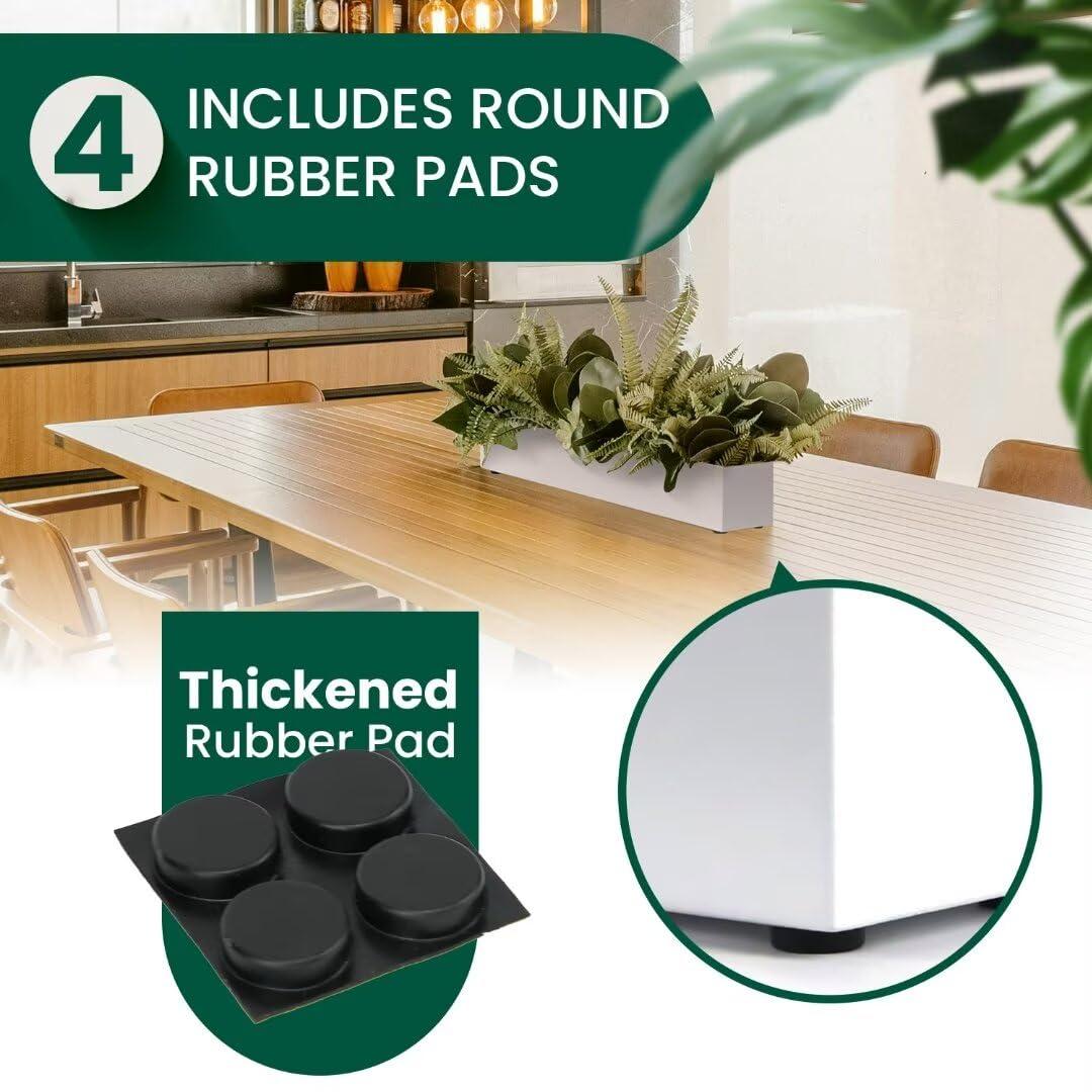 16" Window Box Rectangular Succulent Planting Box Metal Table Sill Planter Pots Modern Long Durable for Small Herb with Drainage Hole for Indoor Outdoor, with 4 Free Rubber Mats, White