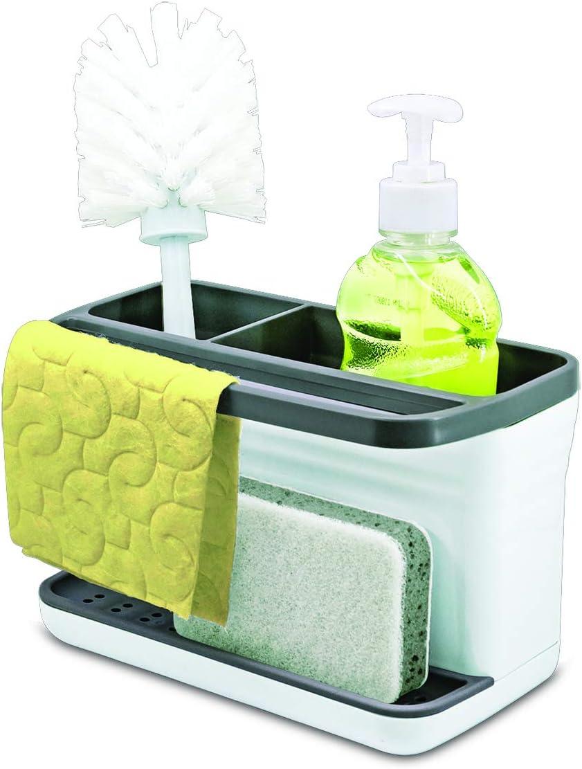 Glad Kitchen Sink Organizer Caddy with 2 Compartments | Sponge Holder for Soap, Scrubber Brush, and Dish Cloth | Drain Holes and Pour Spout Keeps Countertop Dry