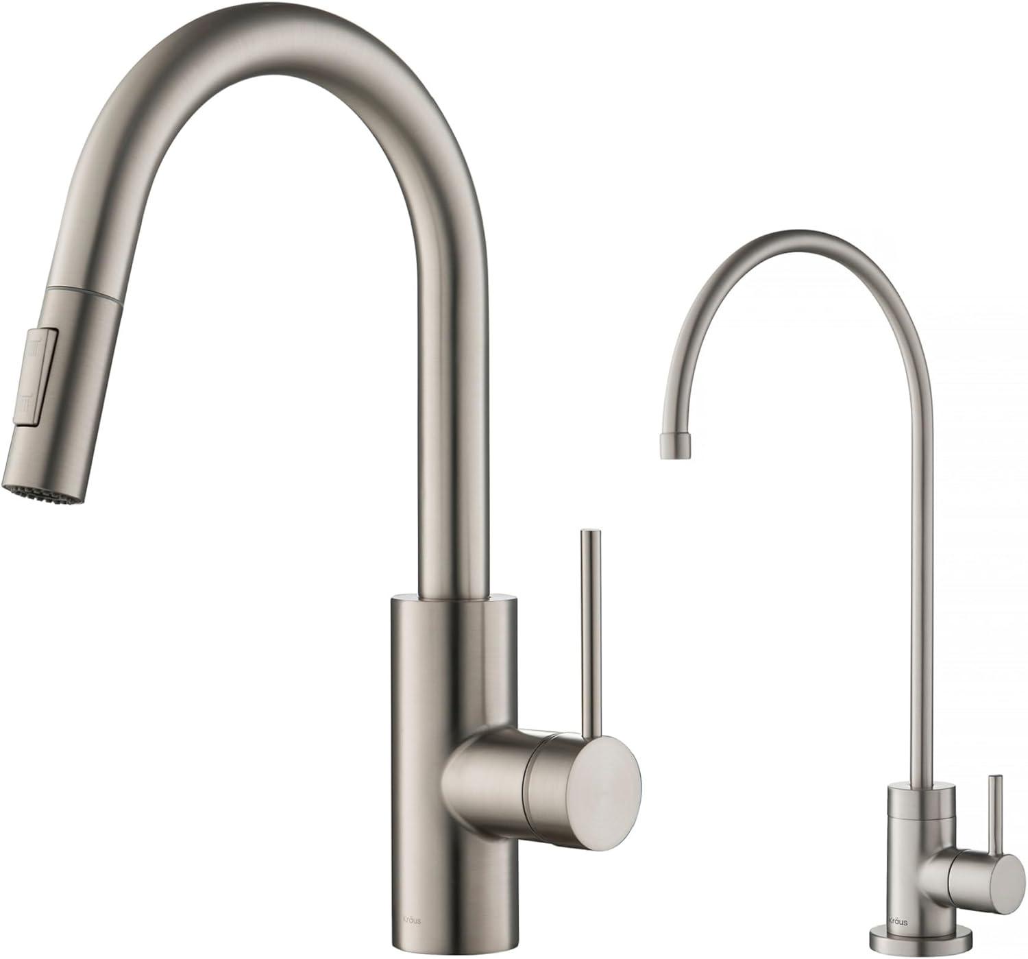 KRAUS Oletto Pull-Down Kitchen Faucet and Purita Water Filter Faucet Combo