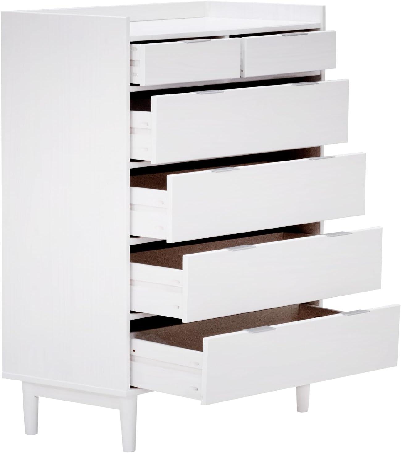 White Solid Wood Mid-Century Modern 6-Drawer Tall Dresser