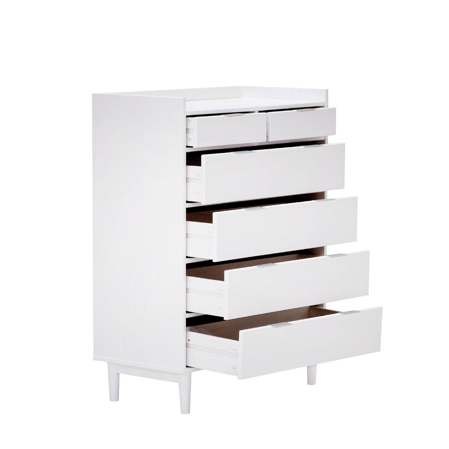 White Solid Wood Mid-Century Modern 6-Drawer Tall Dresser