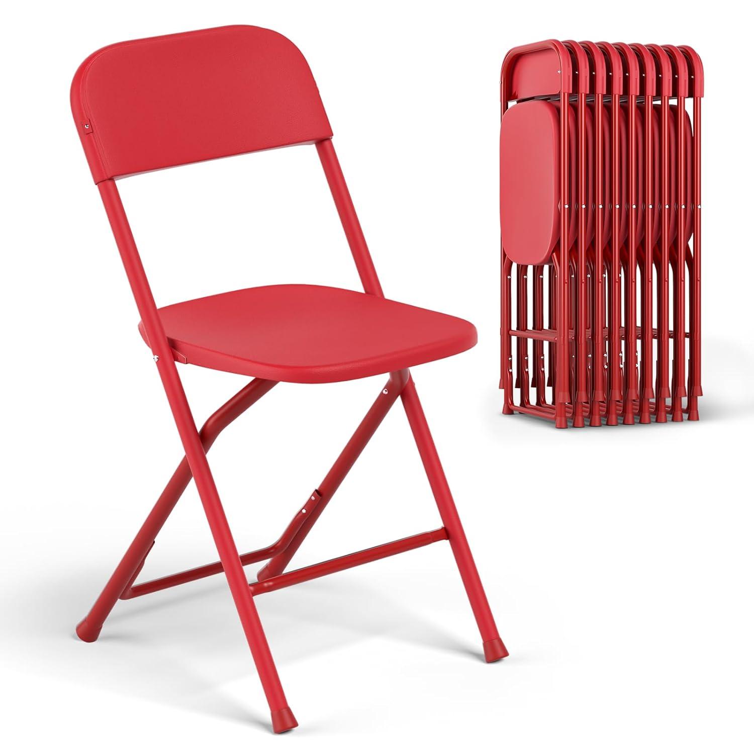 Magshion 10pcs Plastic Folding Chair, Stackable Patio Seat for Wedding Party Meeting Indoor Outdoor, Red