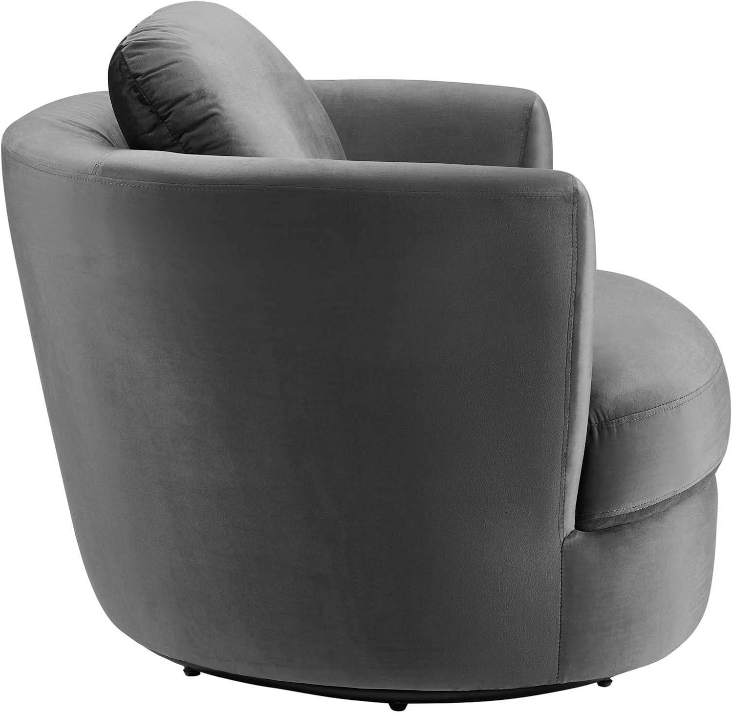 Modway Pirouette Performance Velvet Swivel Fabric Armchair in Gray