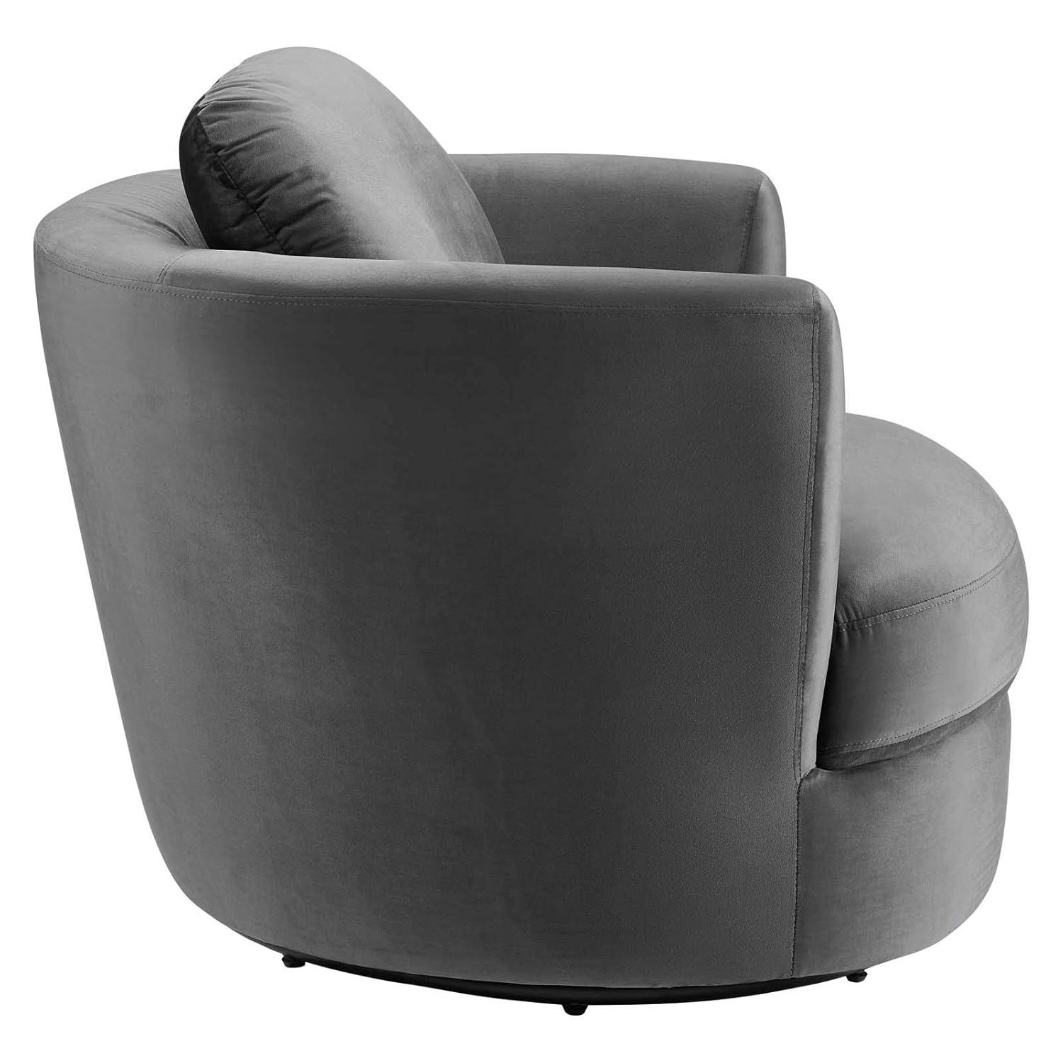 Modway Pirouette Performance Velvet Swivel Fabric Armchair in Gray