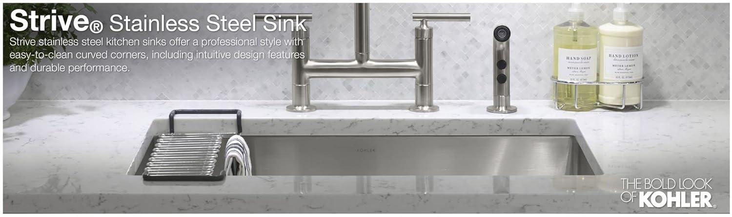 Strive 32" L x 18-1/4" W x 9-5/16" Under-Mount Double-Equal Kitchen Sink with Basin Rack