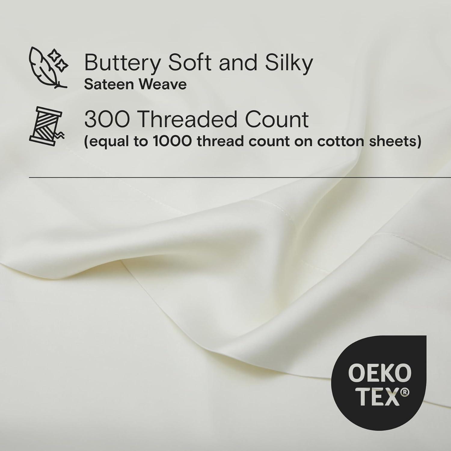 DOZ Bamboo Viscose Sheet Set, Organically Grown Bamboo, Buttery Soft, Cooling, High GSM, Deep Pockets Ivory Queen