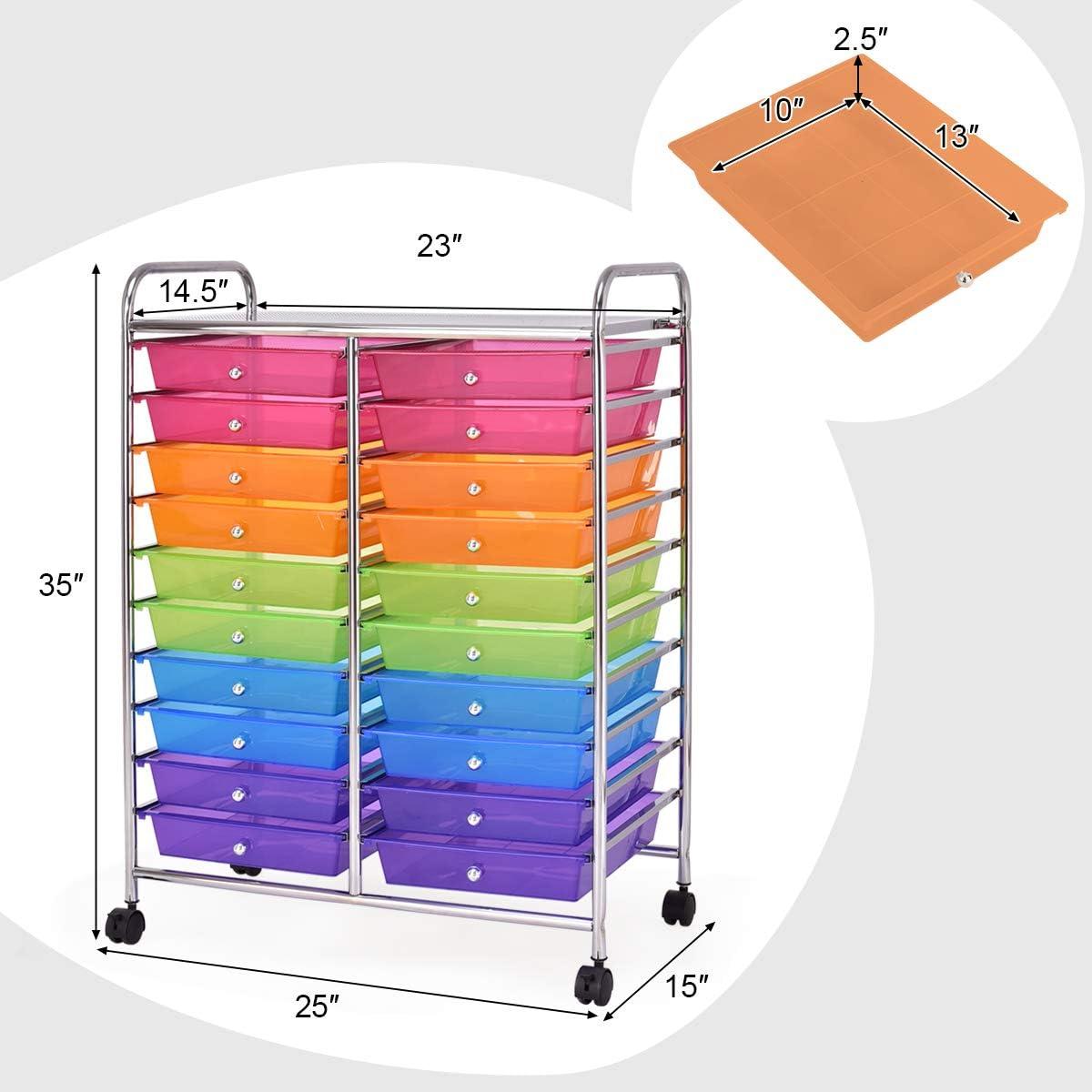 20-Drawer Organizer Cart Tools, Mobile Utility Storage Cart with Detachable Drawers & Lockable Wheels, Rolling Storage Cart with wheels for Home Office School(Multicolor)