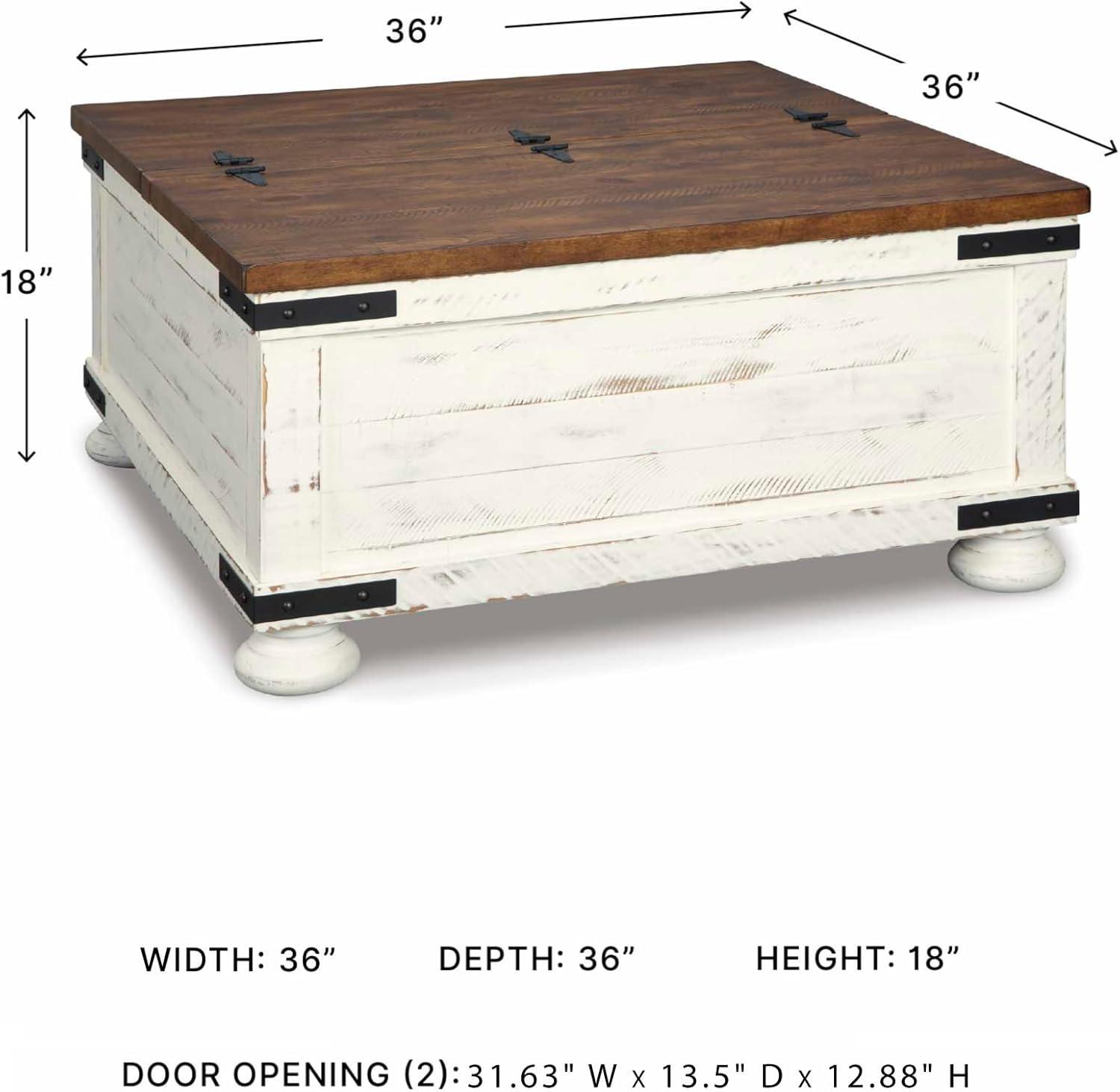 Wystfield Cocktail Table with Storage White/Brown - Signature Design by Ashley: Rectangular Lift-Top, Distressed Two-Tone Finish
